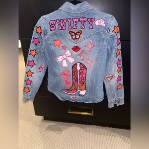 Custom painted and gemmed taylor swift denim jean jacket eras tour size M